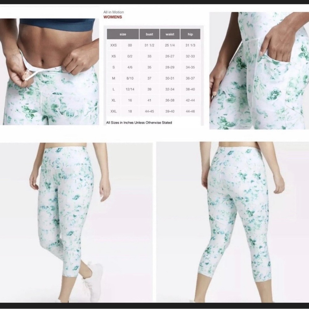 all in motion White & Mint Green Marble-Print Capri Leggings